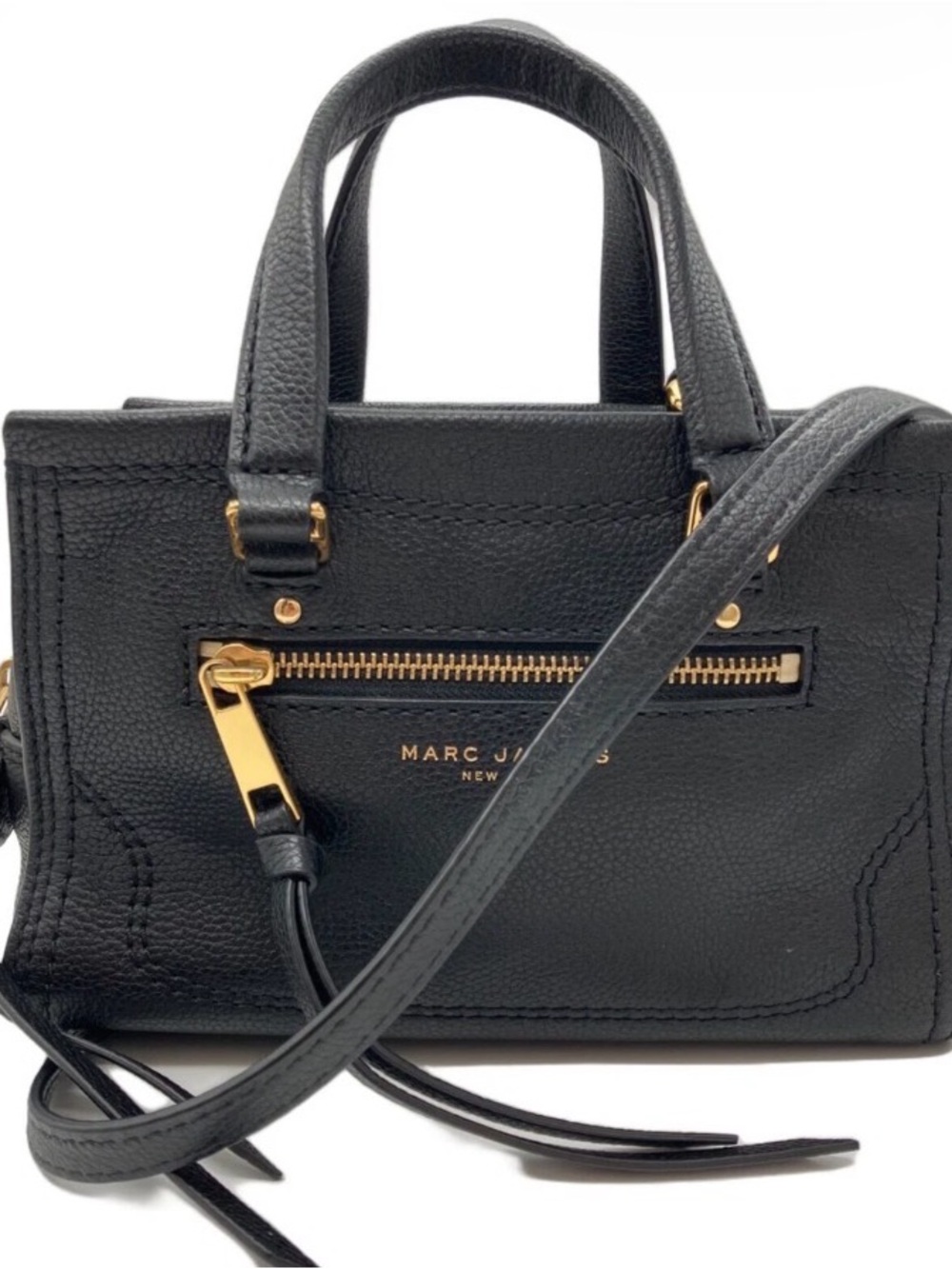Marc Jacobs Black Pebbled Leather Mini Satchel with Gold Hardware